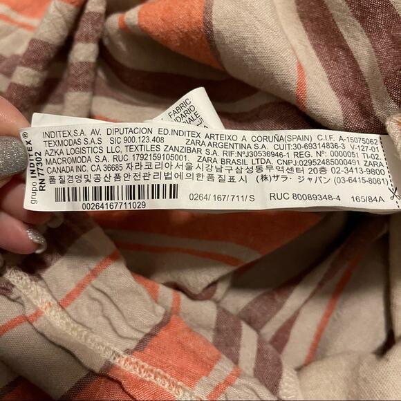 Zara Striped Rustic Linen Blend Spaghetti Strap Dress Size Small - Picture 8 of 9